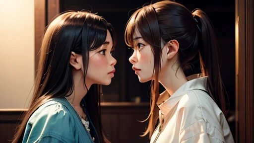 Two Women、They stare at each other with disgust.。
