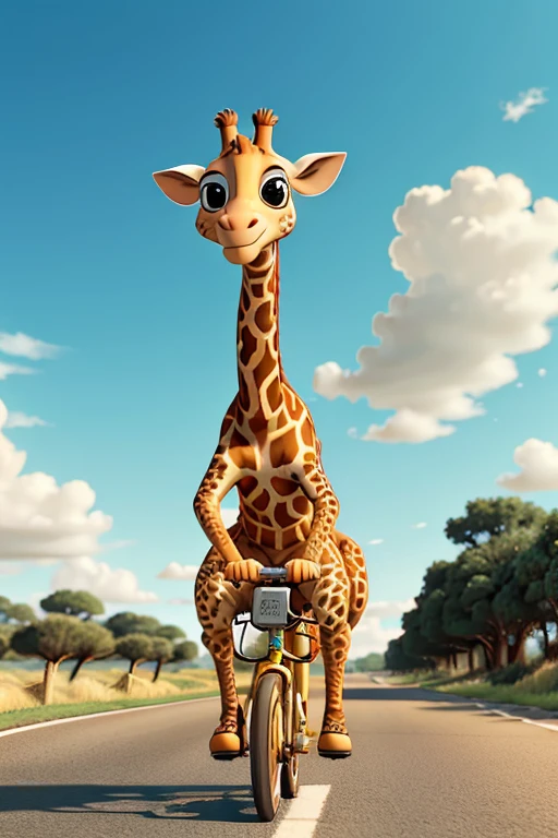 giraffe riding a bicycle on a free road