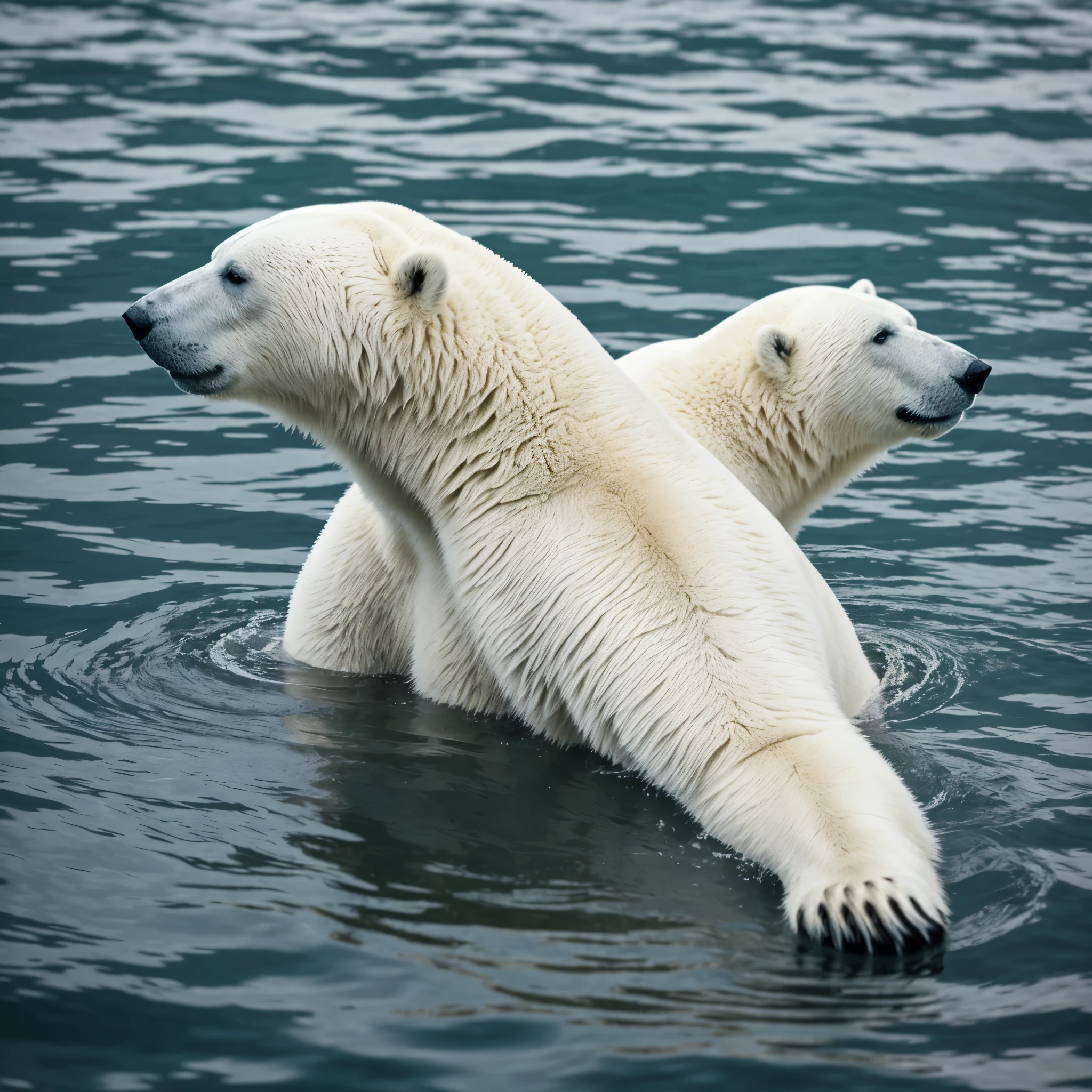 polar bear, in profile, with half a head, submerged in water