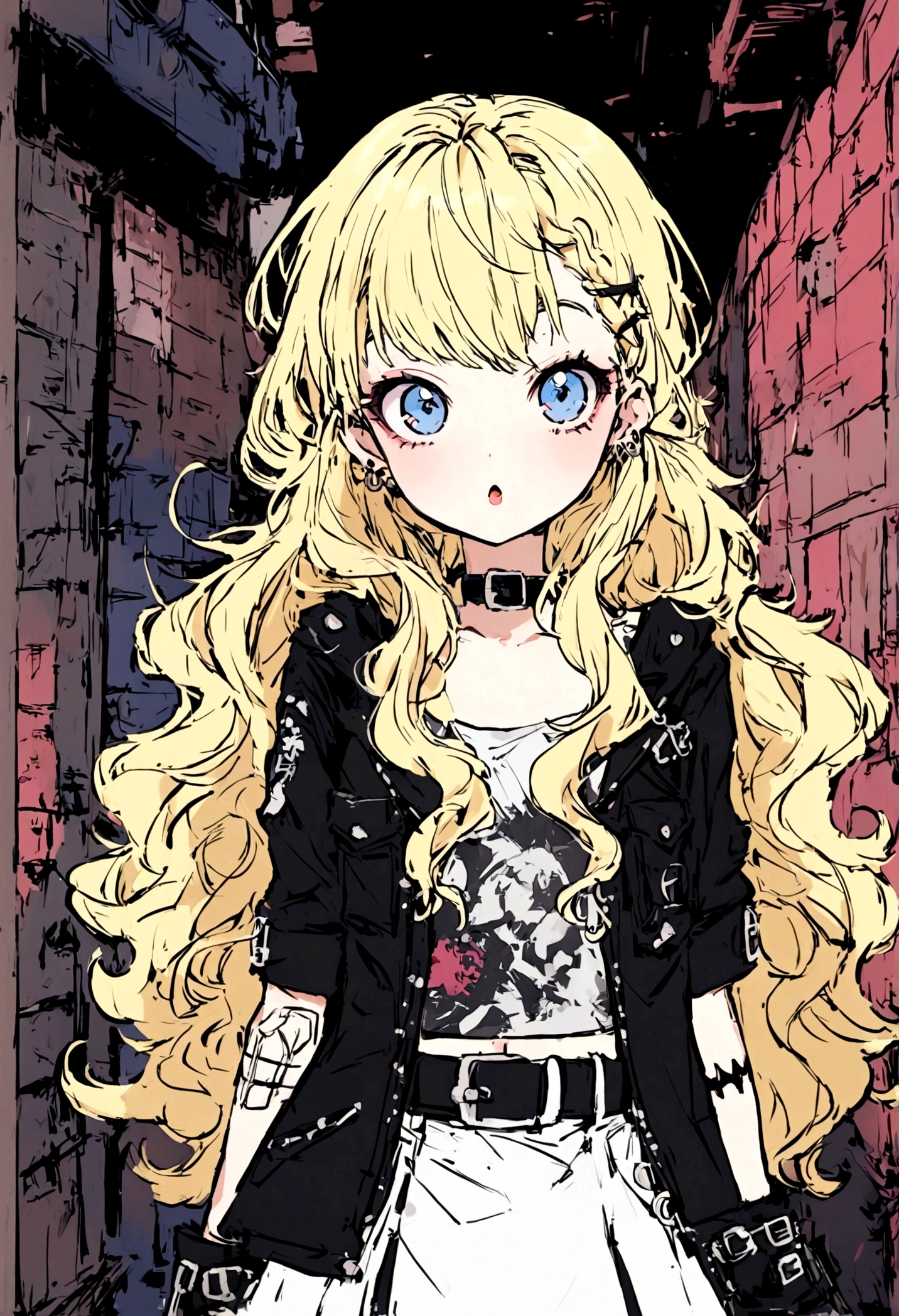 Blonde Wavy Hair Blue Eyes cute beautiful girl 168㎝ Different world Punk Style