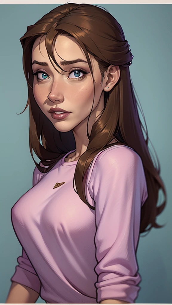 Close-up of a woman with long hair and a sweater, cabelo castanho encaracolado, linda modelo, retrato de alta qualidade, medium portrait soft light, parece a jovem liv tyler, retrato colorido, linda mulher, cabelo loiro cacheado | d & d, beautiful portrait lighting, uma linda jovem, modelo muito lindo, Retrato de 50mm, medium - long cabelo castanho encaracolado