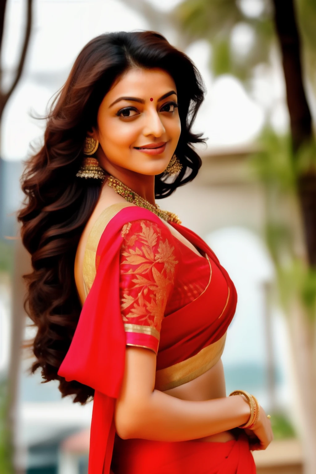 woman in blouse sari, a women kajal beautiful face, sexy body