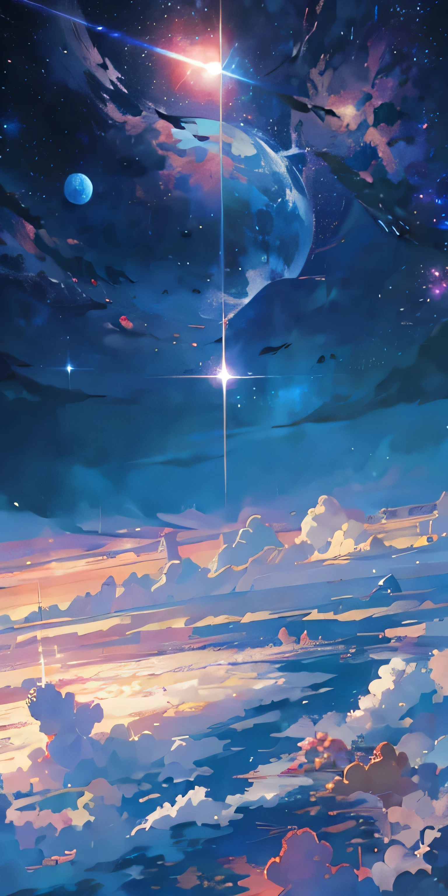 anime style scene,Beautiful sky,There is a star and a planet, Universe sky. author:Shinkai Makoto, Anime Art Wallpaper 4K, Anime Art Wallpaper 4K, anime art wallpaper 8 k, anime wallpaper 4k, Anime Wallpaper 4K, 4k anime wallpaper, Anime sky, Amazing wallpapers, Anime Background, Paradise planet in the background, Anime Background art