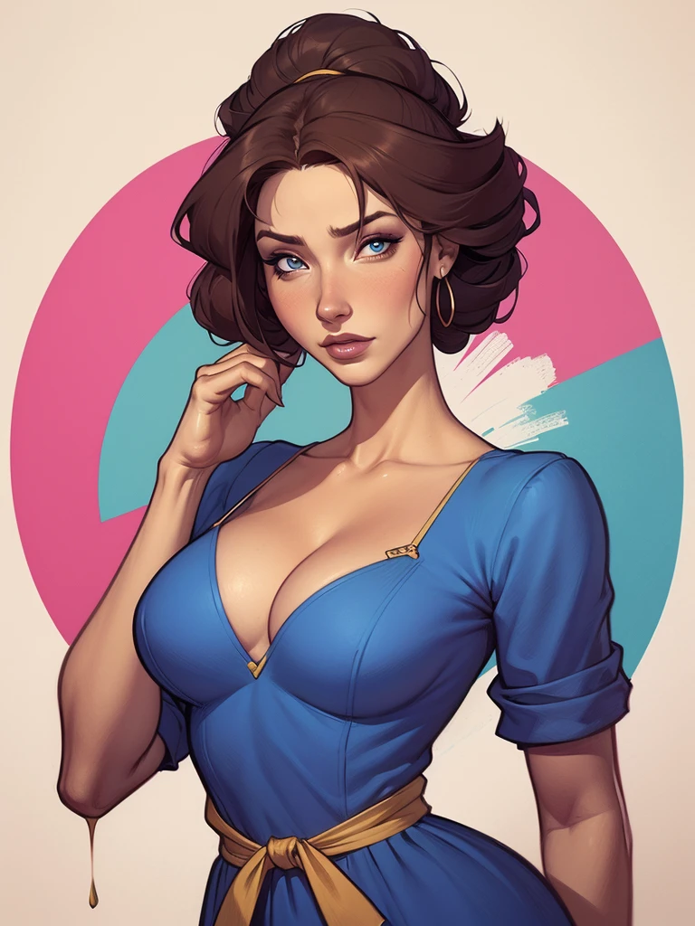 Character woman style beautiful breasts symmetrical medium breasts Fiona queen Anna of Arendelle with war marks Cartoon image of a woman .Ilustra??o estilo desenho animado, estilo de arte dos desenhos animados, estilo de arte dos desenhos animados, digital illustration style, estilo atompunk design de personagens altamente detalhado, arte digital detalhada coragem, Forest fan art, Design de personagens de retrato, beautiful digital illustration, retrato de alta qualidade, Arte em quadrinhos, mulher jovem cabelo com transas lindas . Queen Anna of ArendelleBeautiful lined eyes Medium large bust and wonderful sexy clothes. image expression of sexual desire from waist to head illustration Queen Anne of Arendelle atompunk style Fallout tyle pose playboy magazine