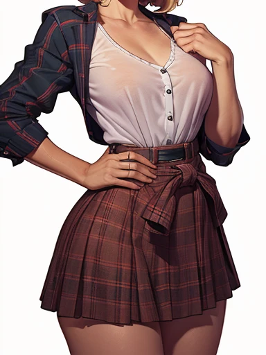 Close-UP Lumberjack in hand sesy woman portrait mode from the waist up short viking skirt showing legs. cabelos com transa longas