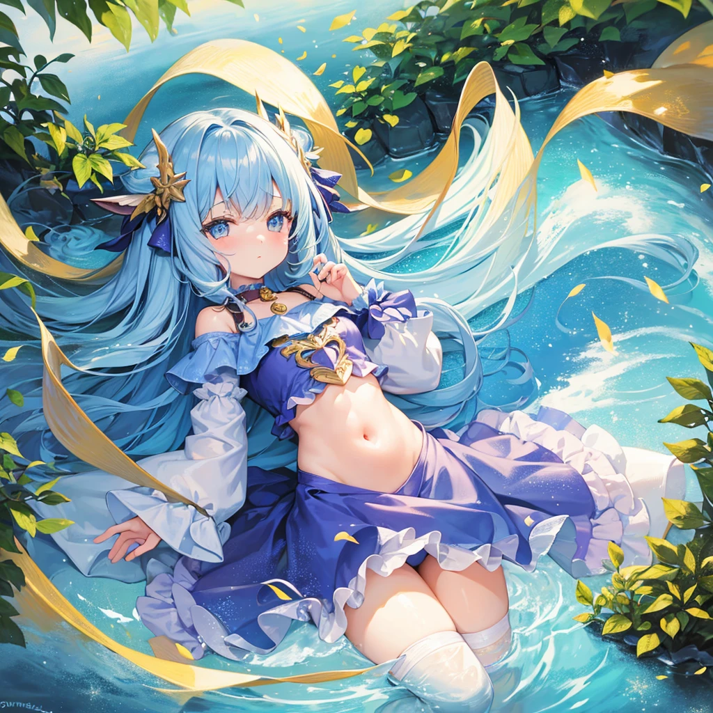 Dream fantasy story, highest quality, Super quality, masterpiece, A girl with cute creatures, A little cute girl sleeps on the stomach of a giant fluffy cute creature, Pastel colored glitter for a gentle effect