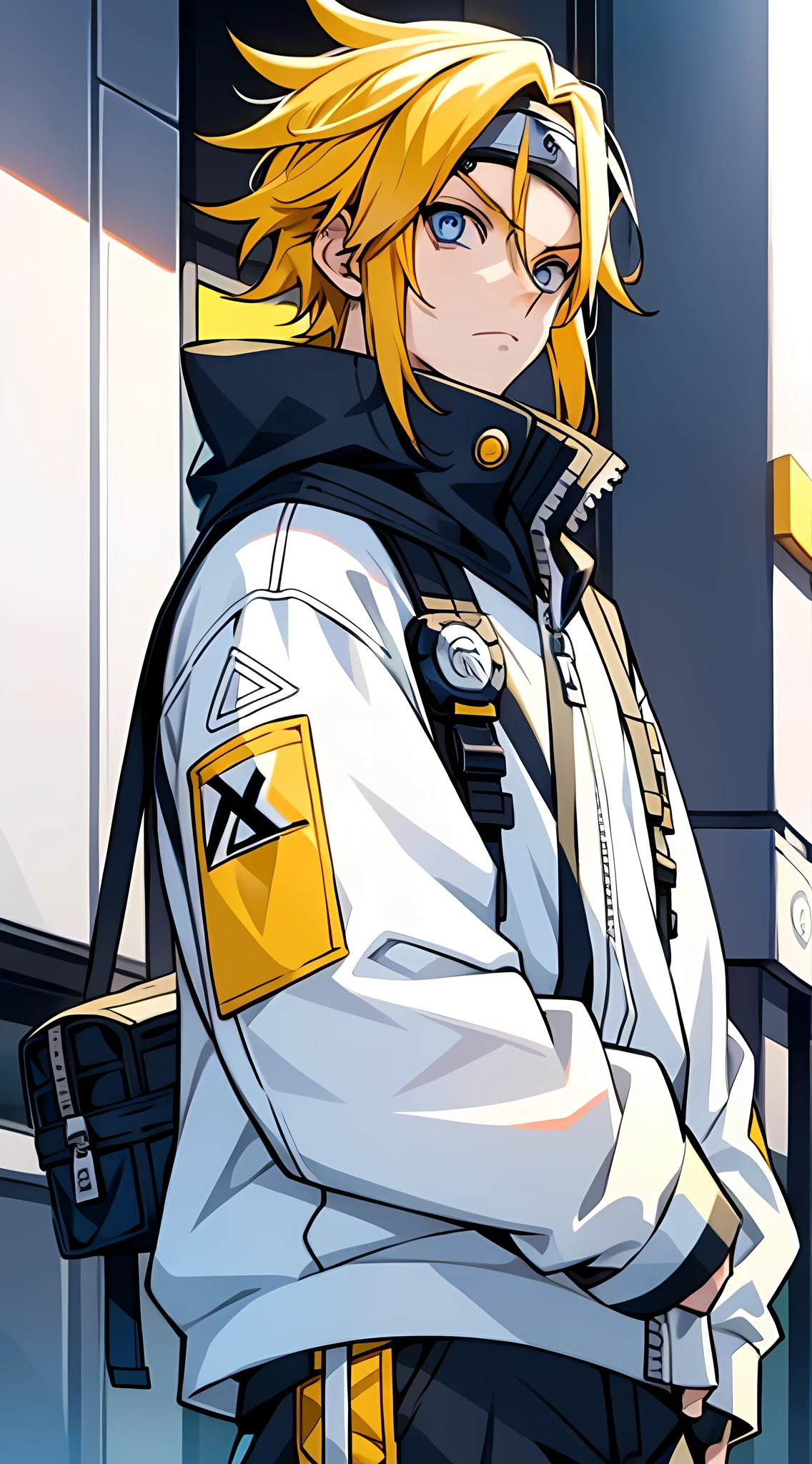 Masterpiece, 1boy, Superb Style, streetwear Supreme chothes, Outdoor, Upper Body, Uzumaki Naruto, blue eyes, yellow hair, cool boy