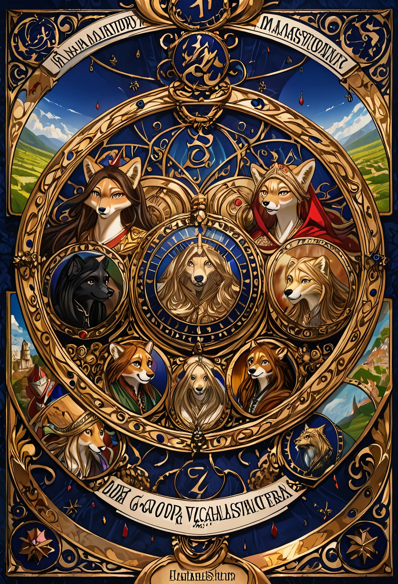 dynamic angle, top quality, best quality, High-quality illustrations, masterpiece, super high resolution, detailed background, detailed background, alchemist, medieval Europe, chandelle, group shot:0.1, absurdres(highly detailed beautiful face and eyes)perfect anatomy, expression, good lighting, cinematic shadow(kemono, furry anthro),