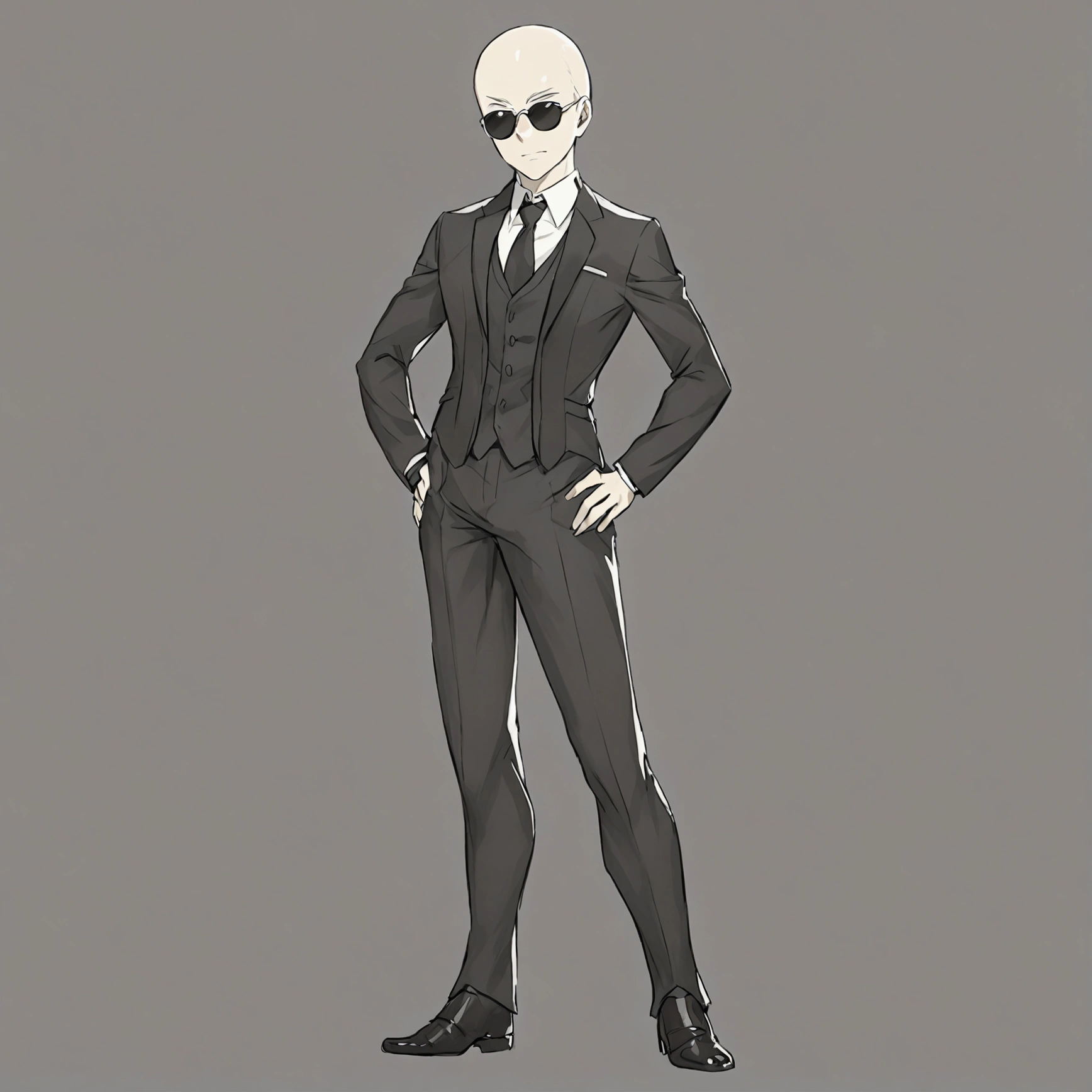there is a man in a suit and sunglasses standing with his hands on his hips, character full body portrait