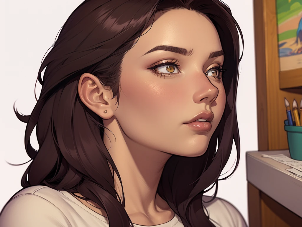 Fundo branco um close up de um desenho animado de um homem e uma mulher, arte de pintura digital dos desenhos animados, pintura digital de desenho animado, arte em quadrinhos ocidental, arte dos desenhos animados style, arte dos desenhos animadosstyle, por Jason Chan, por Ryan Yee, arte dos desenhos animados, western comic style, arte conceitual de desenho animado, cartoon style illustration, velho Oeste, detailed fanartClose up of a woman with long hair and a sweater, cabelo castanho encaracolado, linda modelo, retrato de alta qualidade, medium portrait soft light, parece a jovem liv tyler, retrato colorido, linda mulher, cabelo loiro cacheado | d & d, beautiful portrait lighting, uma linda jovem, modelo muito lindo, Retrato de 50mm, medium - long cabelo castanho encaracolado
