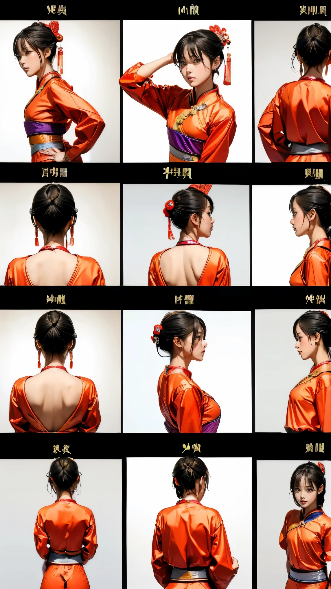 ((masterpiece)),(((highest quality))),((Reference Sheet, Character Design, front, return, ~ ~ side, Mr..々Hairstyle, Mr..々Performance, Facial Expressions)), 14-year-old girl, Cute type, (Very slim:1.4), (Very small ass:1.4), Realistic buttocks, Big Breasts, Short Bob, Thin thighs, Long legs, It's not a big deal, ((Chinese Dance)), (Browsing Caution)