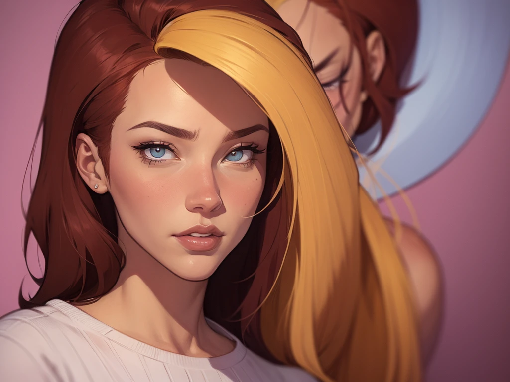 Fundo branco um close up de um desenho animado de um homem e uma mulher, arte de pintura digital dos desenhos animados, pintura digital de desenho animado, arte em quadrinhos ocidental, arte dos desenhos animados style, arte dos desenhos animadosstyle, por Jason Chan, por Ryan Yee, arte dos desenhos animados, western comic style, arte conceitual de desenho animado, cartoon style illustration, velho Oeste, detailed fanartClose up of a woman with long hair and a sweater, cabelo castanho encaracolado, linda modelo, retrato de alta qualidade, medium portrait soft light, parece a jovem liv tyler, retrato colorido, linda mulher, cabelo loiro cacheado | d & d, beautiful portrait lighting, uma linda jovem, modelo muito lindo, Retrato de 50mm, medium - long cabelo castanho encaracolado