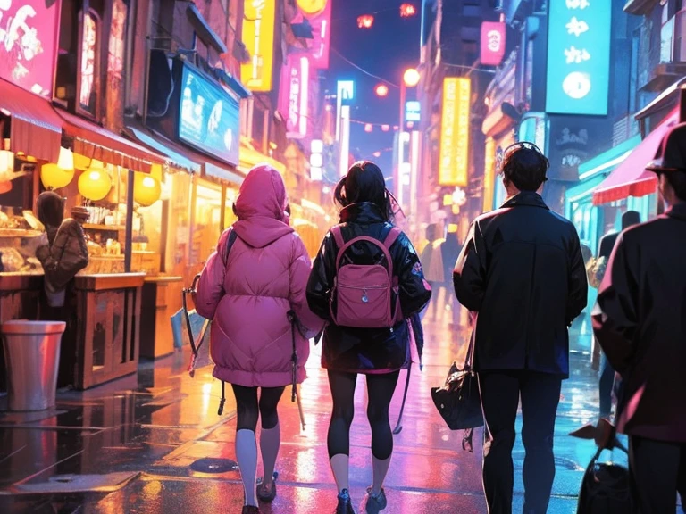 pink bustling street neon