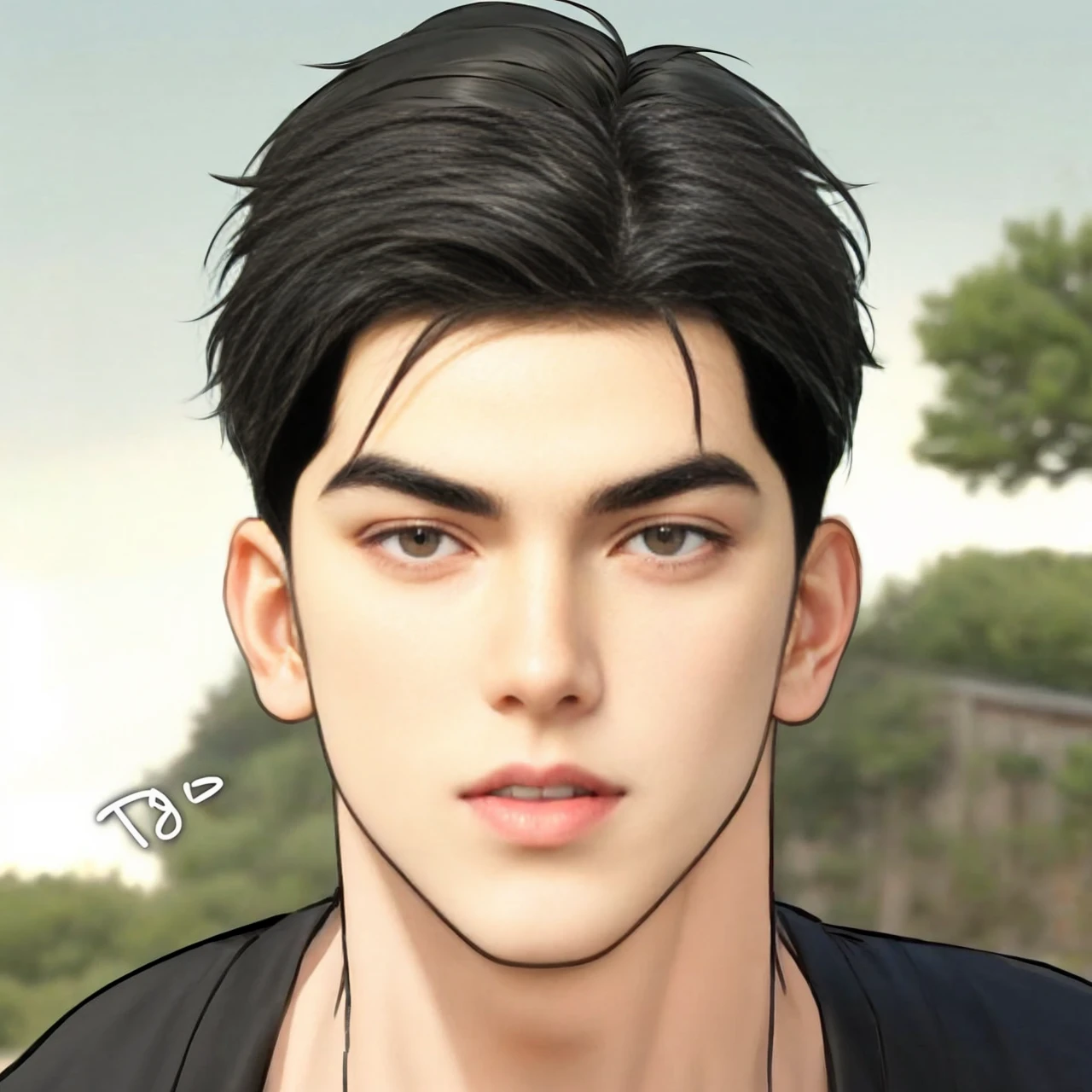 masterpiece, 1boy, adults, handsome, black hair, undercut hair, perfect face, detailed eyes and face, black eyes, clean shaved, muscular, capturing a rural atmosphere, dynamic lighting, unreal engine 5