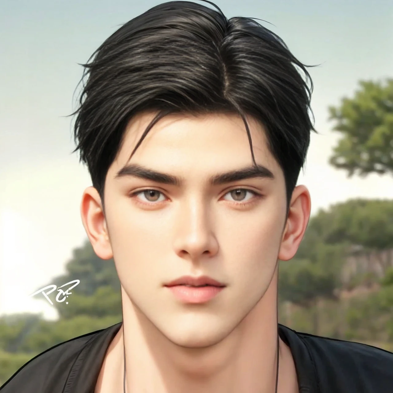 masterpiece, 1boy, young, handsome, black hair, undercut hair, perfect face, detailed eyes and face, black eyes, clean shaved, muscular, capturing a rural atmosphere, dynamic lighting, unreal engine 5