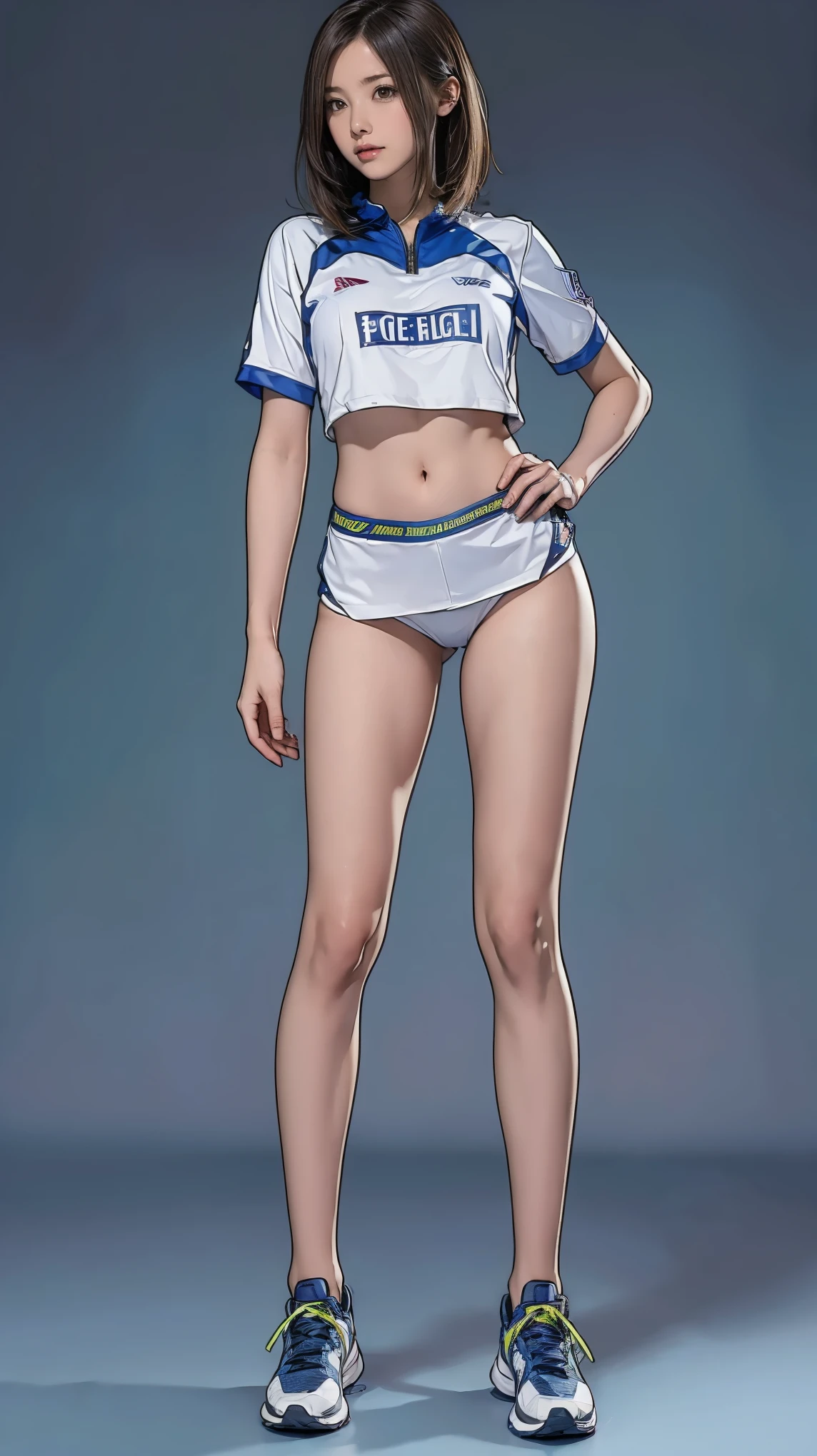 ((masterpiece)),(((highest quality))),((Character design sheet)),Thin thighs,Long legs,It's not a big deal ,Wearing a marathon uniform and marathon shoes