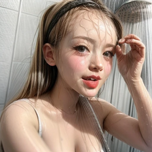 commercial Photo, face closeup, BananaFace, Banana in face, Banana awe, (White LiquidSoap dropped face and hair), facial, ahegao, Shampoo, Bubbles, ((Extremely detailed beautiful blush face and eyes)), Radiant FineSkin . BREAK Marilyn Monroe, (ShowerWater:1.6), (Shower-Head:-1.2), wet hair, wet face, wet body, well-proportioned