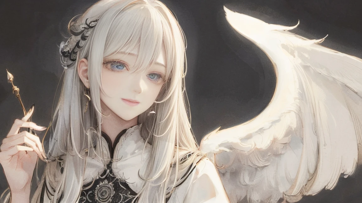 masterpiece: 1.7, highest quality、(Highly detailed CG、Super detailed、Best Shadow:1.1)、alone、Upper Body、Picturesque、sketch、Paper Texture、超A high resolution、Highly detailed face、Flat Color、Highly detailed face、Realistic、Limited edition palette、Low contrast、Angel、Angel、Messenger of God、Mature Woman、Best lighting、Beautiful woman、Gray Hair、Smile a little、Blanche:1.6、(Zentangle、Mandala、Tangle、Intertwined:1)