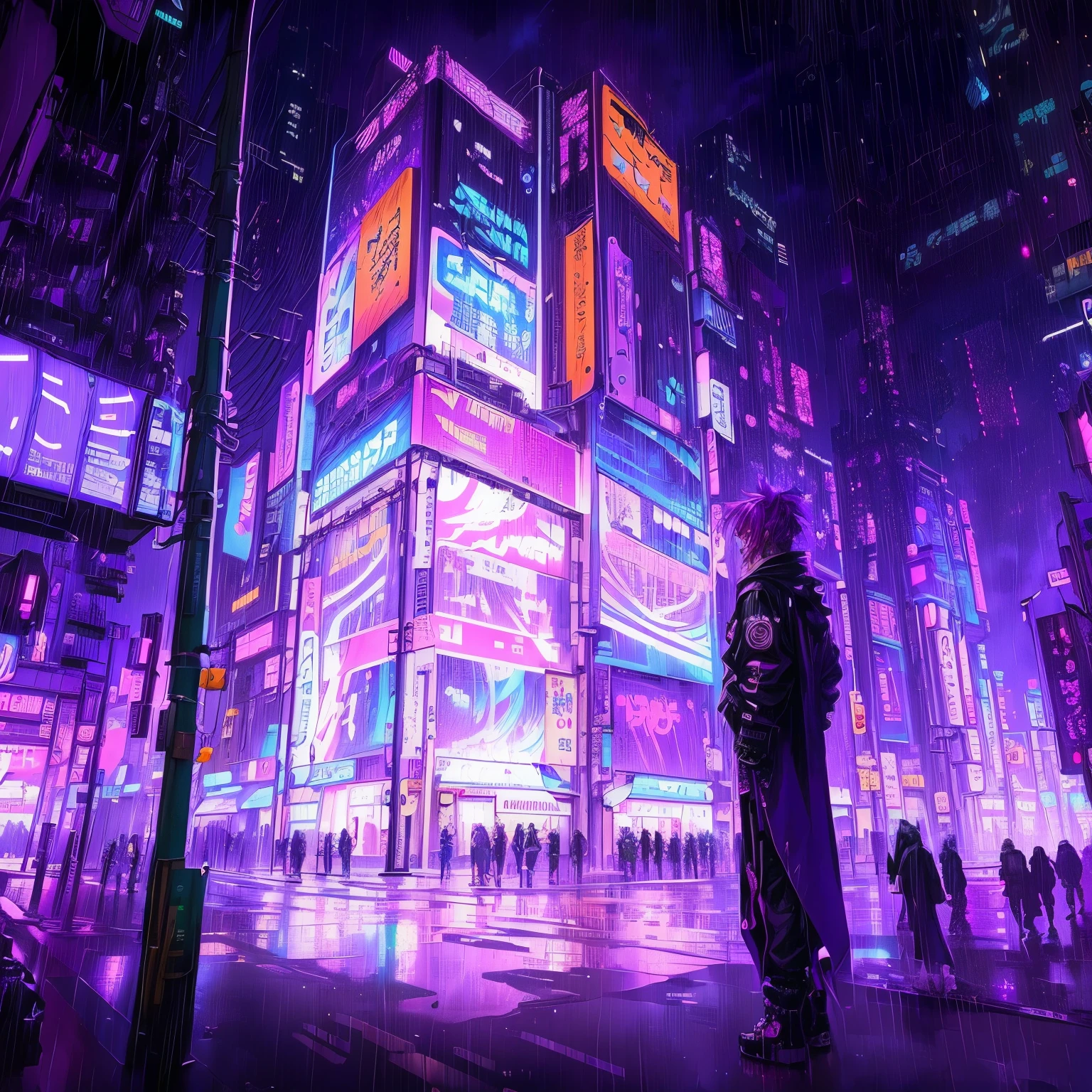 Anime city scene, In Cyberpunk City, In a cyberpunk city of the future, In a cyberpunk city, In a cyberpunk city, In a cyberpunk city, Purple Cyberpunk City, Digital Cyberpunk Anime Art, Digital Cyberpunk - Anime Art, Neon Rain Cyberpunk Set, Futuristic Cyberpunk Tokyo Night, Rainy Cyberpunk City, Anime-style streetscape, Tokyo Anime Scene