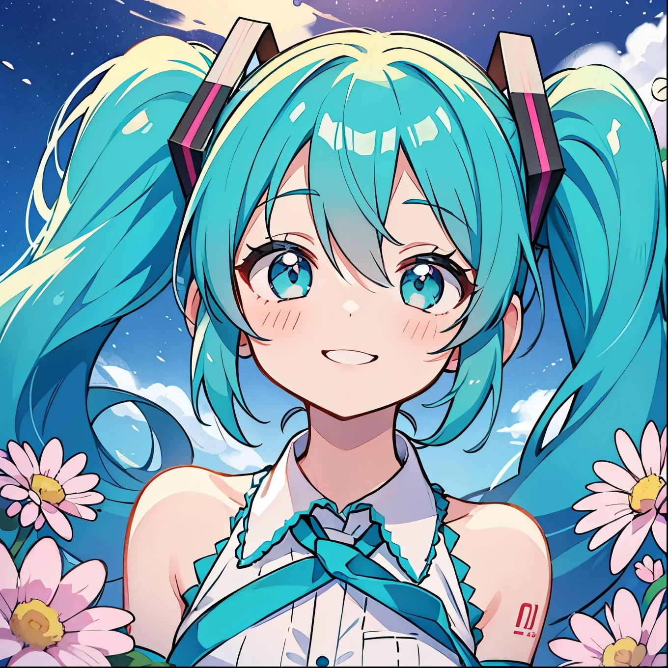 One Girl、Hatsune Miku、Twin tails、smile、colorful、Lovely、Aster&#39;s work in the spotlight、highest quality、Perfect Face