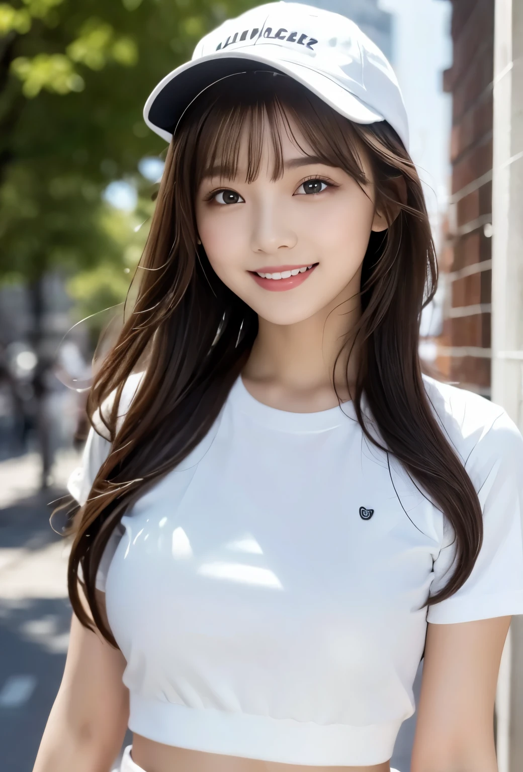 (masterpiece, best quality:1.1), (8k, raw photo, photo realistic:1.2, f22), (shiny skin), detailed skin,long hair,ribbon,detailed face, detailed eyes,smile,BREAK, real world, intricate details, smil, BREAK, 1girl, full body,(shortsleeve,cap),BREAK, (ice cream:1.1)