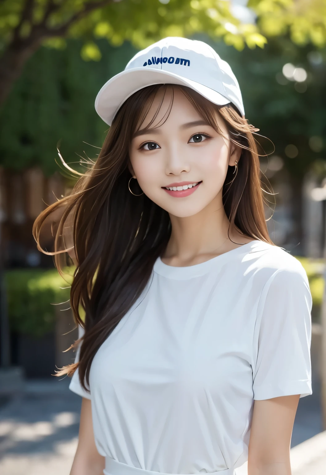 (masterpiece, best quality:1.1), (8k, raw photo, photo realistic:1.2, f22), (shiny skin), , (ice cream:1.4),detailed skin,long hair,ribbon,detailed face, detailed eyes,smile,BREAK, real world, intricate details, smil, BREAK, 1girl, full body,(shortsleeve,cap),BREAK