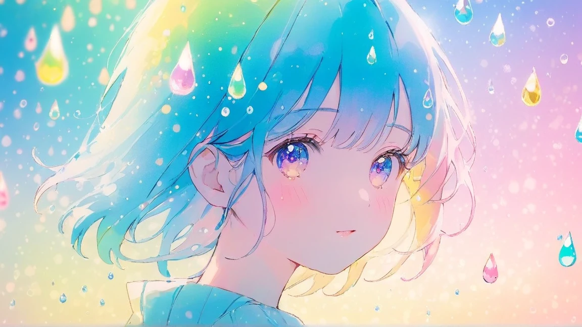 girl, Bright design, pastel colour, Ink droplets, Spring Lights