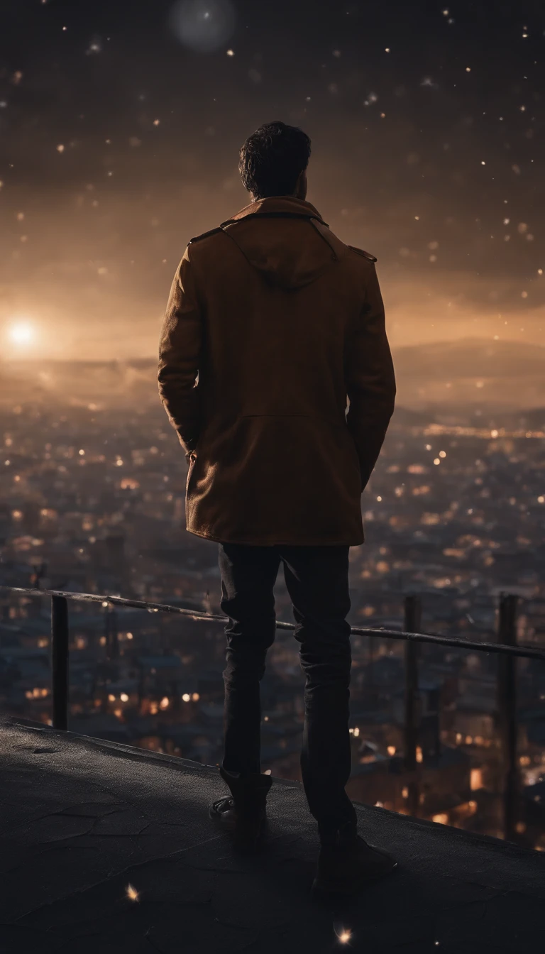 Anime man standing on roof looking at the night sky with stars, Anime wallpaper 4K, Anime wallpaper 4 k, 4K anime wallpaper, Anime art wallpaper 8 K, Anime art wallpaper 4k, Anime art wallpaper 4 K, style of anime4 K, Makoto Shinkai Cyril Rolando, 4k manga wallpapers, anime wallpaper, Amazing wallpapers, meteors