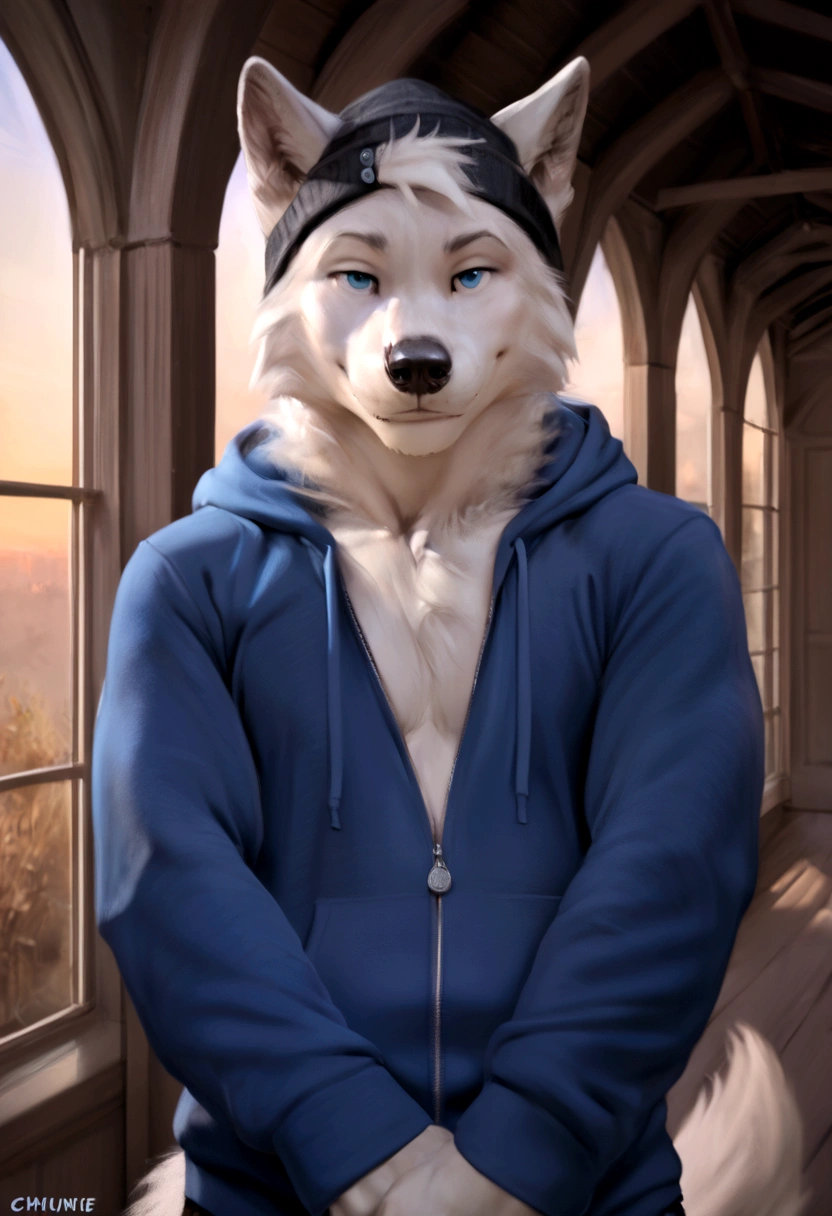 4k, high resolution, best quality, perfect colors, perfect shadows, perfect lighting, posted on e621, furry body, solo, medium full shot, anthro gray wolf, gray and white fur, sleep deprived, irritated eyes, wearing a t shirt with a death metal band logo, wearing a black open zipped down hoodie with the hood down, (anatomically correct wolf tail, detailed fingers, male, (middle-aged, mature:1.2), (skinny, average body), correct anatomy, (photorealistic fur, detailed fur, epic, masterpiece:1.2), (big modern background), (by Taran Fiddler, by Chunie, by Rukis, Bonifasko lighting), (standing), detailed blue eyes, smiling half-heartedly at the viewer, the hoodie is zipped down and showing the t shirt, the hood on the hoodie is down, t shirt is visible, head is fully visible, wearing a black beanie, he is not wearing the hood, the shirt can be seen under the hoodie
