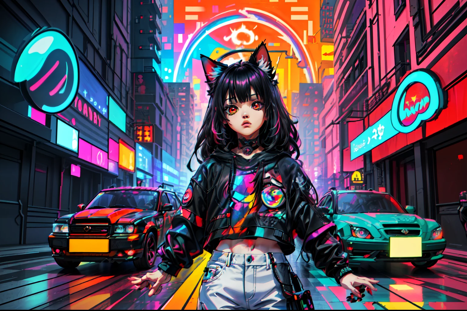  ( junkotvv pelo negro con flequillo, orejas de gato, ((ojos rojos))), Hermosos ojos detallados, Ultra-resolution, profundidad de campo), a highly detailed and intricate discord logo, (logos de redes sociales), glitch art, surreal, colorful, psychedelic, abstract, digital art, complex geometric shapes, chaotic, disorderly, asymmetrical, vibrant colors, neon, holographic, 3D render, cinematic lighting, photorealistic, 8k, best quality, masterpiece, 