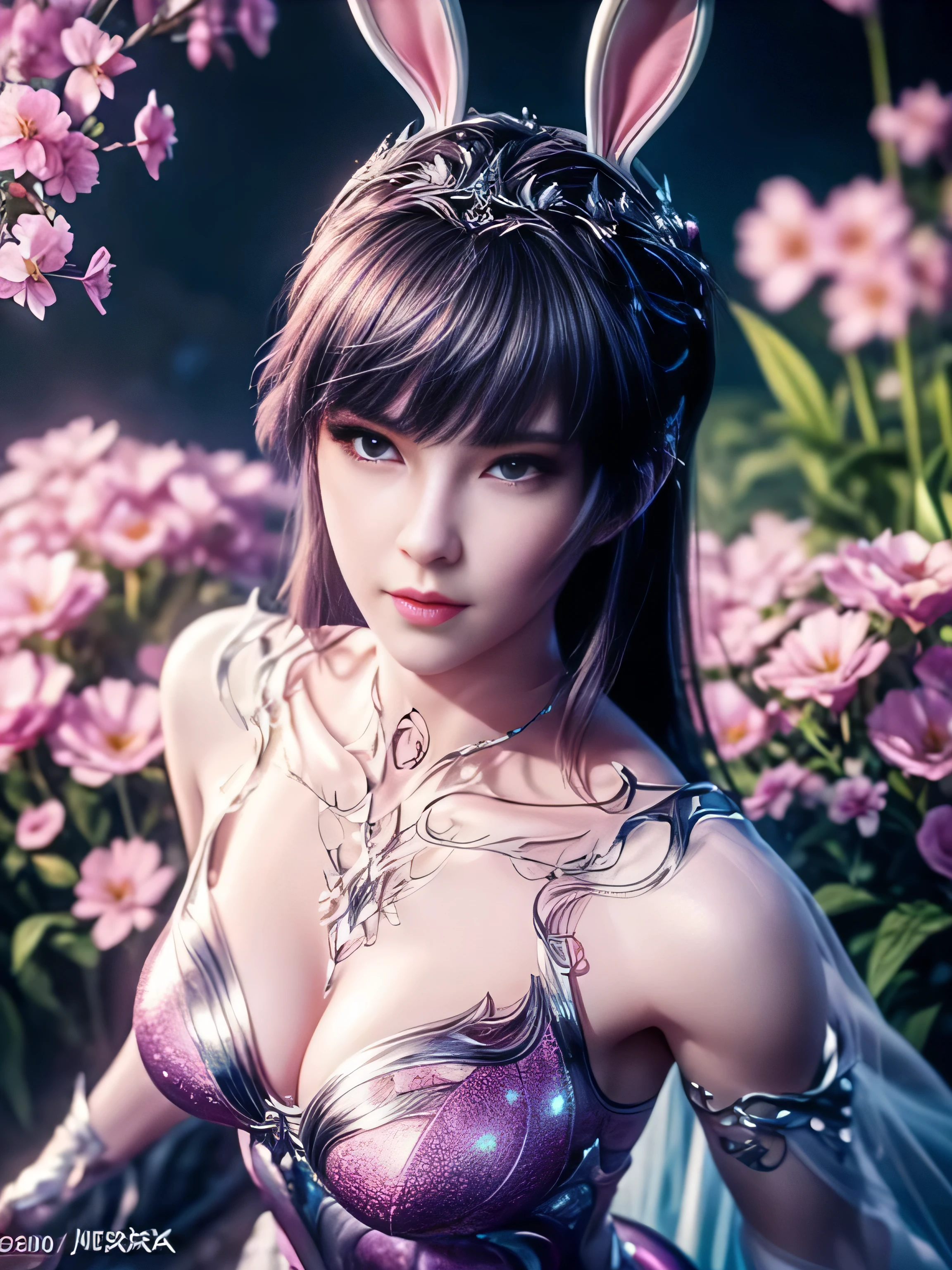 (Best Quality, 8K, Masterpiece, HDR, Soft Lighting, Picture Perfect, Realistic, Vivid), Bunny Girl (1.0), Bunny Girl with Pink Hair and Sexy Skimpy Clothes, pink bodysuit with glitter texture, Beautiful anime fantasy, Very beautiful and cute bunny girl, rain of pink flower petals, background blur, anime fantasy, work in Gouves style, realistic: 1.37, top view, lying in pink flowers, horizontal view, (Ultra High Quality Fantasy Art), Masterpiece, Female Model, Ultra High Quality Female Character Designs, Detailed 8k Anime Art, Realistic Anime Art, Highest Quality Wallpapers, Intricate Ultra High Quality Accurate Female Characters Faces, High Quality Designs and Accurate Physics (Fantasy- ultra-high quality art), dark fantasy style), masterpieces, super high quality characters, anime resolution - 8K, realistic anime art, wallpapers with the highest quality illustrations, ultra-high facial detail, high-quality design and accurate physics), color, depth of field, shadows, ray tracing, high quality workmanship. -high-quality and 8K resolution, (Accurate simulation of the interaction of light and materials)], [High-quality hair detail [More about beautiful and shiny white hair]], (Beautifully detailed hands [perfect fingers [Perfect nails]]]]]], (perfect anatomy (perfect proportions)))) [[Full-length]], [Perfect combination of colors (Accurate imitation of the interaction of light and material)], [art that conveys the meaning of history]