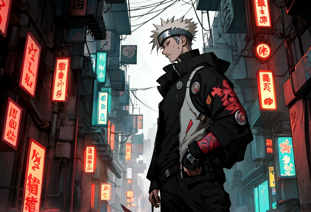naruto style boy in cyberpunk