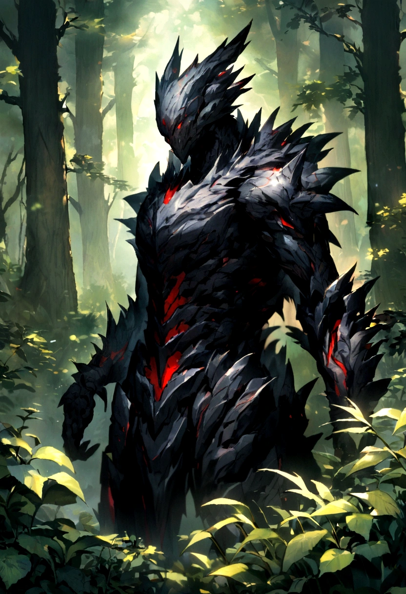 Film Effects,High-resolution details,Wallpaper HD,Official Art,Weeds in the forest,Light and shadow effects,A wonderful sight,Dense forests,Covered in black fur,Humanoid,Red eyes