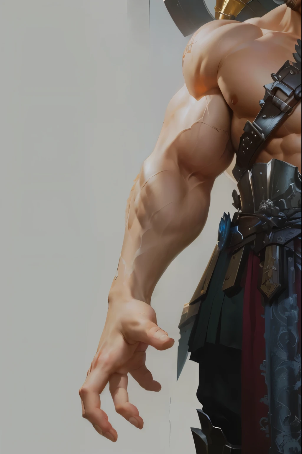 There was a man with a big arm and a big hand, Heavy hand gesture style close-up, Extreme hand details, Character Art Close-up, Detailed weapons, Rich in details, muscular character, , Ultra-detailed fantasy characters, Wallop : :, Wallop painting style, Wallop rossdraws, Extremely delicate skin, hand painted textures on model, Digital Characters, Wallop!!