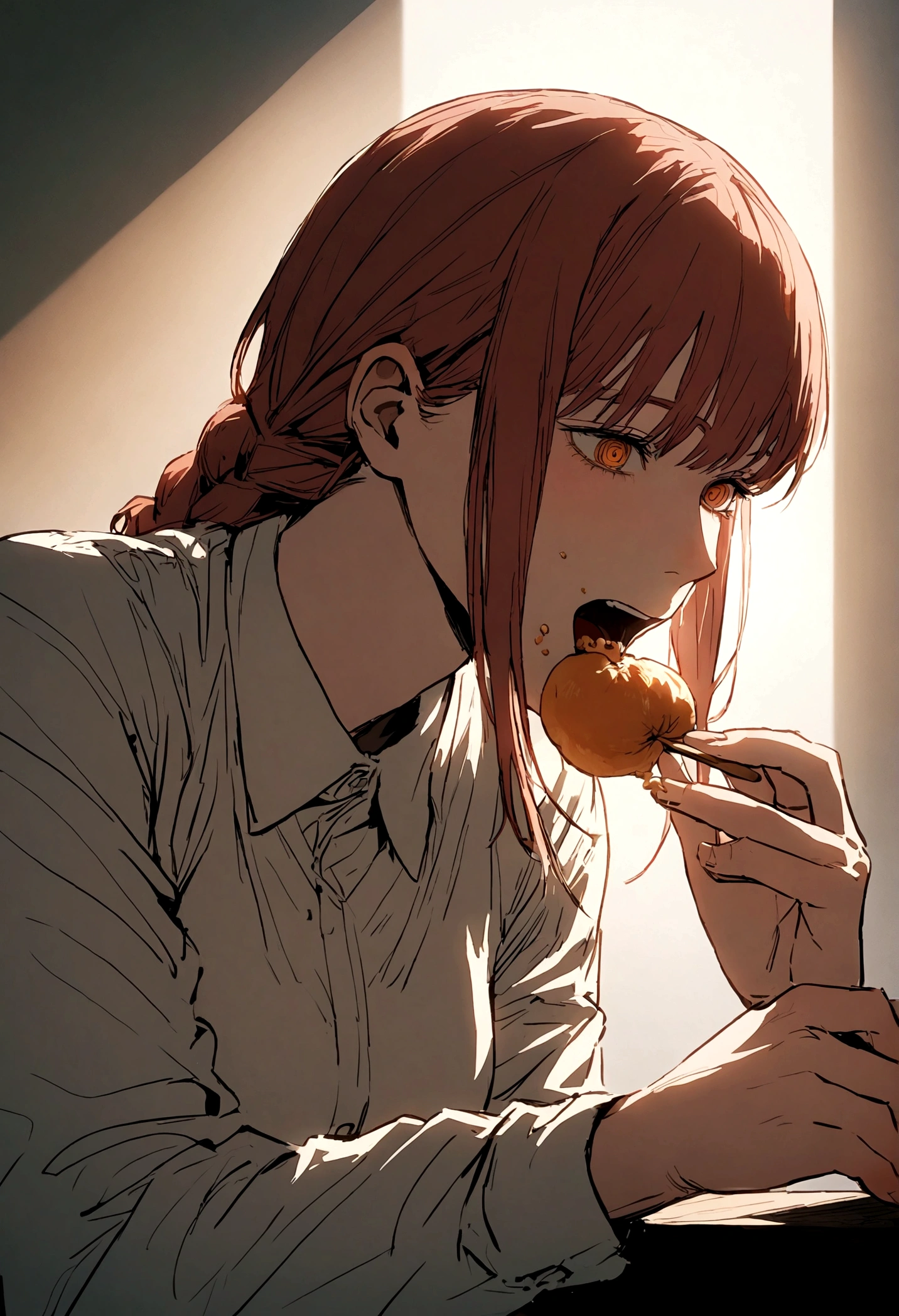 makima from chainsaw man, eating denji