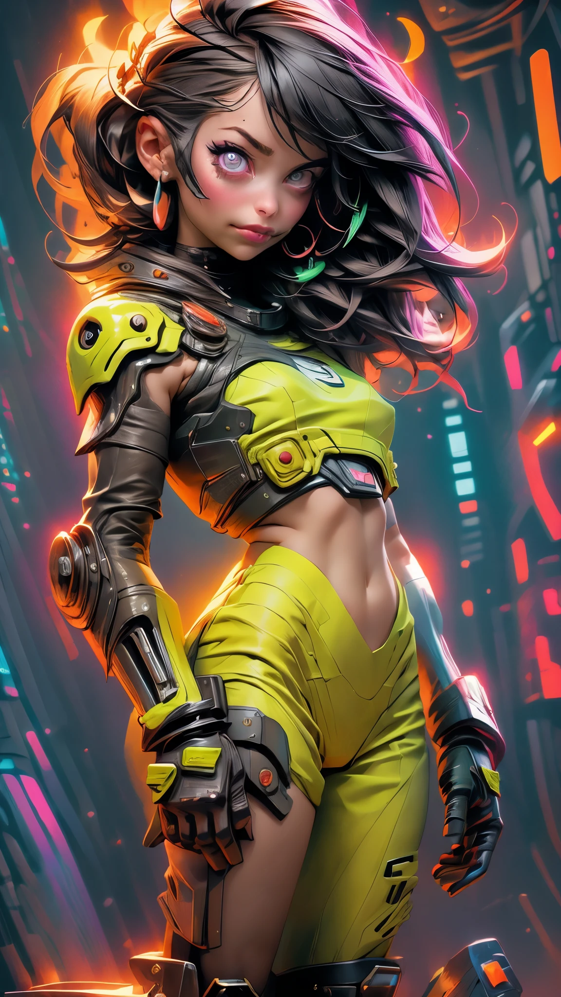 (best quality,realistic:1.2),(best quality,4k,8k,highres,masterpiece:1.2),ultra-detailed, primer plano, plano del rostro, hiper nitido, hiper detallado, A closeup of Kristin Kreuk in a neon suit, Ambiente ciberpunk, cyberpunk with neon lights, Luz cyberpunk brillante, agachado,Vibraciones ciberpunk, Cyberpunk lighting, estilo ciberpunk, neon cyberpunk style, En el estilo cyberpunk, mira ciberpunk, cyberpunk dreamy girl, foto ciberpunk, neon cyberpunk, cyberpunk aesthetic, ropa de calle ciberpunk, cyberpunk aesthetic, estilo de arte ciberpunk, Portero del streetwear cyberpunk,sabes, dedos perfectos,neon hair color, Textura de detalle, detalle del cabello,Pantalon long noir fluo, hermoso rostro,por el WAVY,Detailed neon black shoes..,HDR, 8k, absurdres, cinestill 800, sharp focus, 4k , great details and colours, HDR, 8k, absurdres, cinestill 800, sharp focus, add_detail:2, Ultra HD | | | ((Fullbody-shot)) add_detail:2 (1woman, solo)
