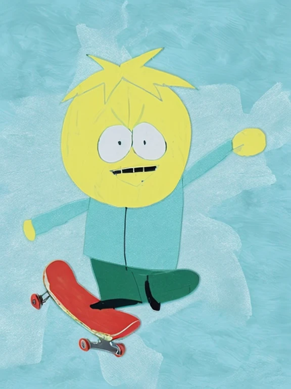 Butters Stotch riding Skateboard on Sky 