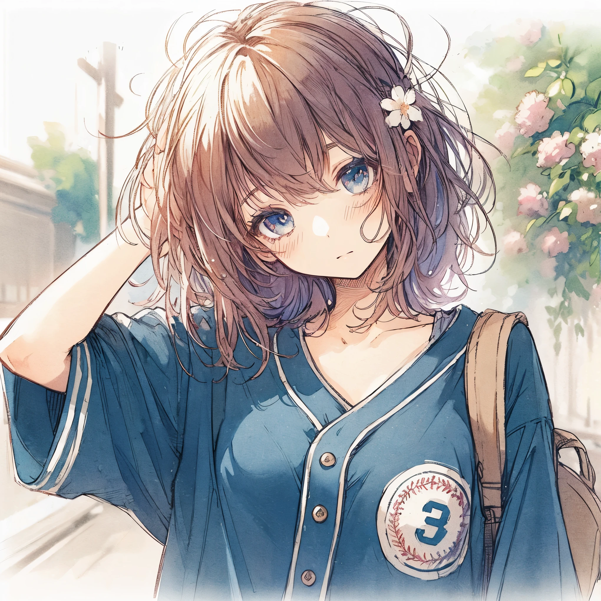Official art using high-quality hand-drawn watercolor sketch techniques. (best quality,4k,8k,highres,masterpiece:1.2),ultra-detailed,beautiful detailed eyes,A girl with beautiful eyes, everyone, beautiful anime girl, cute anime girl, smooth anime art, anime style, elegant colors, soft lighting, delicate beautiful wet eyes, very coquettish, (beautiful large breast:1.2), (correct hands:1.2),
