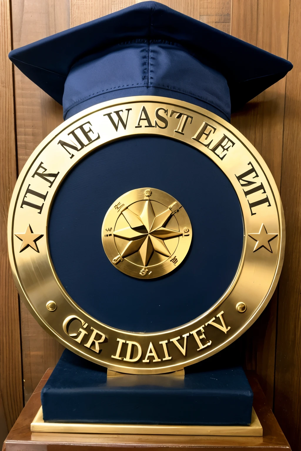 place graduation cap on ship wheel