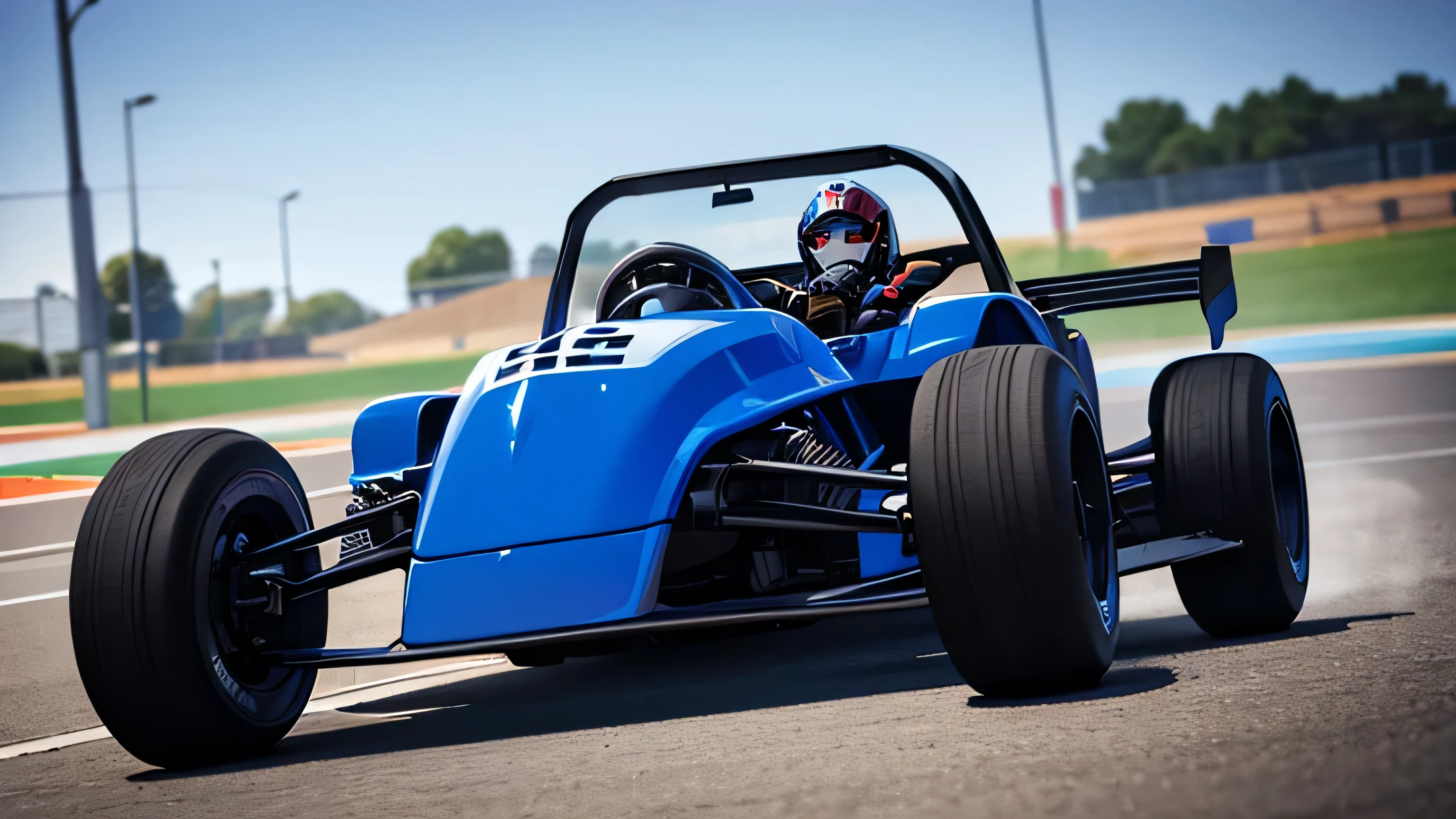 ((best quality)), ((masterpiece)), (detailed), blue gokart , race, game , 3D render ,curcuit,night