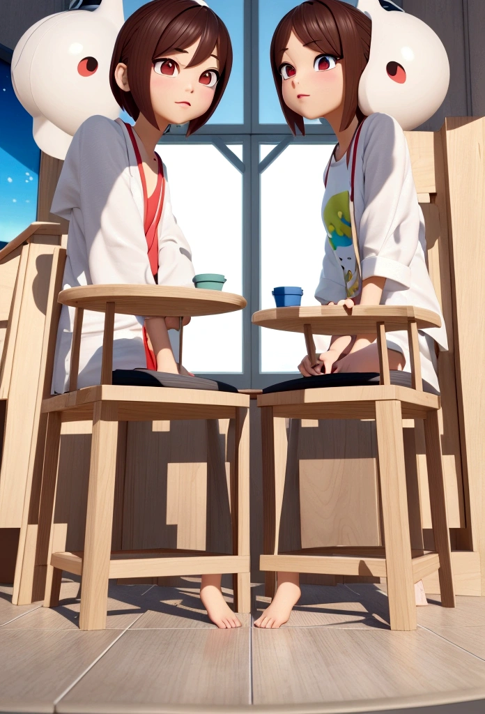 穿著實驗服和聽診器的男醫生和女醫生的Cartoon Characters , Animated Characters, Stylized characters, Animation style rendering, 3D stylization, , 3D rendering style, Cartoon Rendering Keyshot, 3D Characters, 3D Characters, 3D rendering style, 3D character rendering, Cartoon Characters, Close-up characters, Character poses, (Pixar style) (Bokeh) (best quality) (Delicate skin) (Detailed texture) (8K) (Clay) (movie lighting) (Sharp focus,Sit down and raise your upper body
