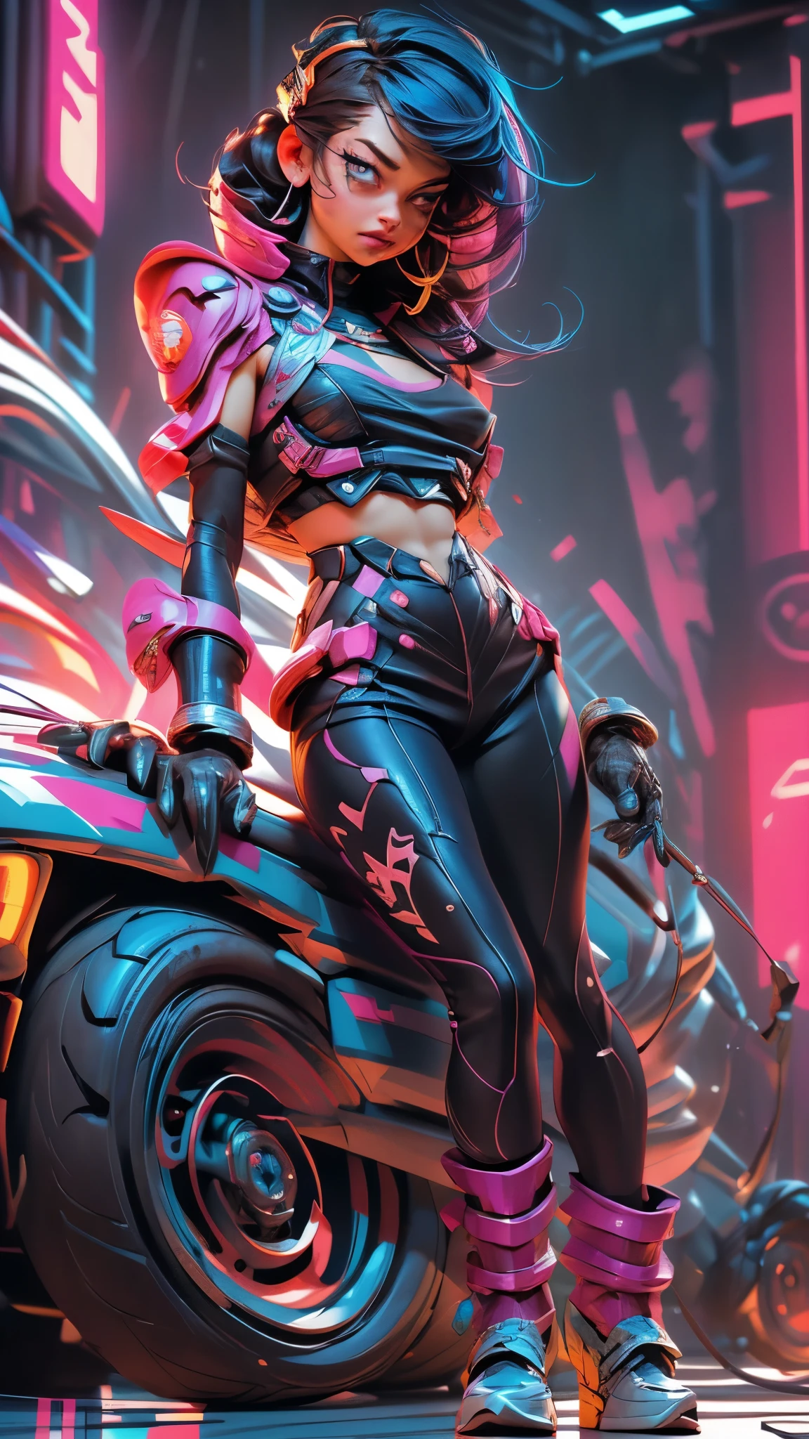 (best quality,realistic:1.2),(best quality,4k,8k,highres,masterpiece:1.2),ultra-detailed, primer plano, plano del rostro, hiper nitido, hiper detallado, A closeup of Kristin Kreuk in a neon suit, Ambiente ciberpunk, cyberpunk with neon lights, Luz cyberpunk brillante, agachado,Vibraciones ciberpunk, Cyberpunk lighting, estilo ciberpunk, neon cyberpunk style, En el estilo cyberpunk, mira ciberpunk, cyberpunk dreamy girl, foto ciberpunk, neon cyberpunk, cyberpunk aesthetic, ropa de calle ciberpunk, cyberpunk aesthetic, estilo de arte ciberpunk, Portero del streetwear cyberpunk,sabes, dedos perfectos,neon hair color, Textura de detalle, detalle del cabello,Pantalon long noir fluo, hermoso rostro,por el WAVY,Detailed neon black shoes..,HDR, 8k, absurdres, cinestill 800, sharp focus, 4k , great details and colours, HDR, 8k, absurdres, cinestill 800, sharp focus, add_detail:2, Ultra HD | | | ((Fullbody-shot)) add_detail:2 (1woman, solo)