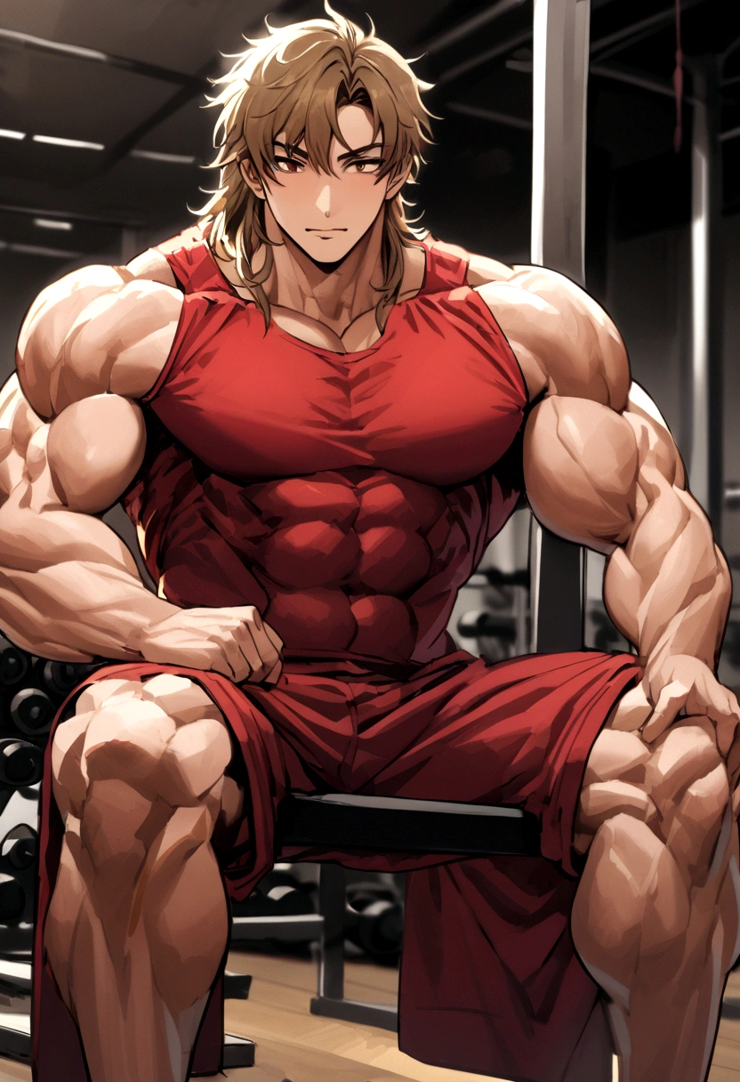 Natsu Dragnell, Masculino, Working out hard in a bodybuilding gym, extremely defined muscles