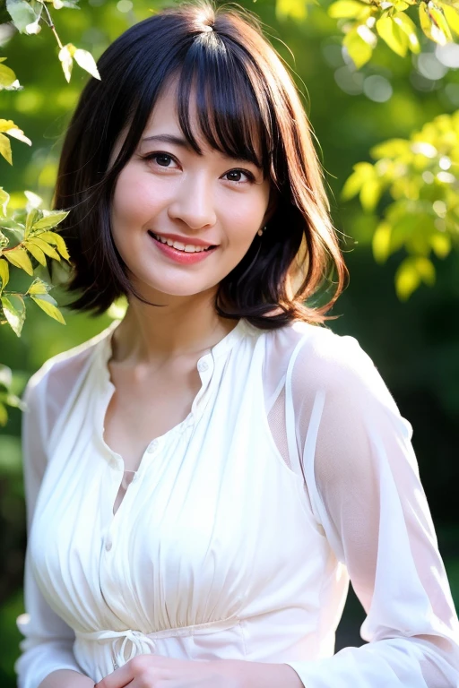 1girl,(wearing a blouse:1.2),(RAW photo, best quality), (realistic, photo-realistic:1.4), masterpiece, an extremely delicate and beautiful, extremely detailed, 2k wallpaper, Amazing, finely detail, extremely detailed CG unity 8k wallpaper, ultra-detailed, highres, soft light, beautiful detailed girl, extremely detailed eyes and face, beautiful detailed nose, beautiful detailed eyes,cinematic lighting,autumn scenery,sunlight,perfect anatomy,slender body,smiling
