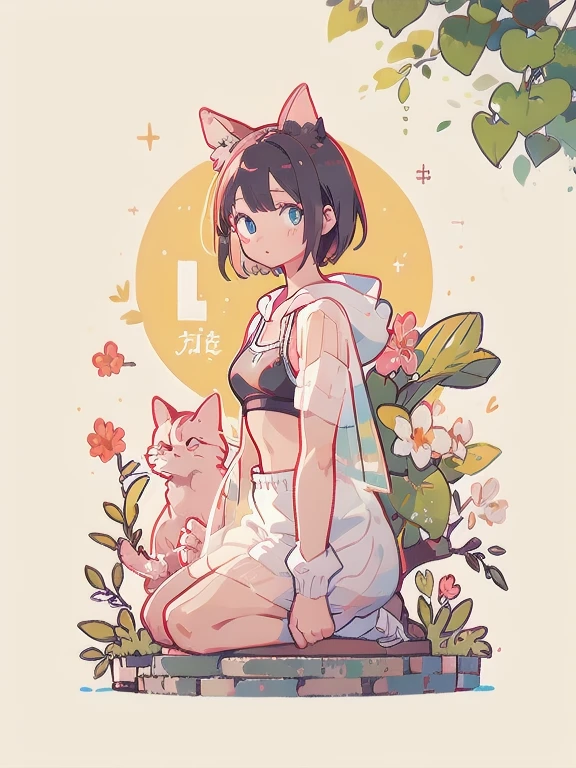 highest quality、4K、1 person、、evening、garden、Gingko tree、Black sports bra、White see-through hoodie、Cat Eyes