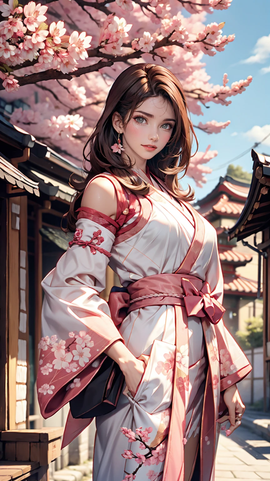 Sakura Wars' Shinguji Sakura、cute、Shiny black hair、Ponytail tied with ribbon、Wearing kimono and hakama