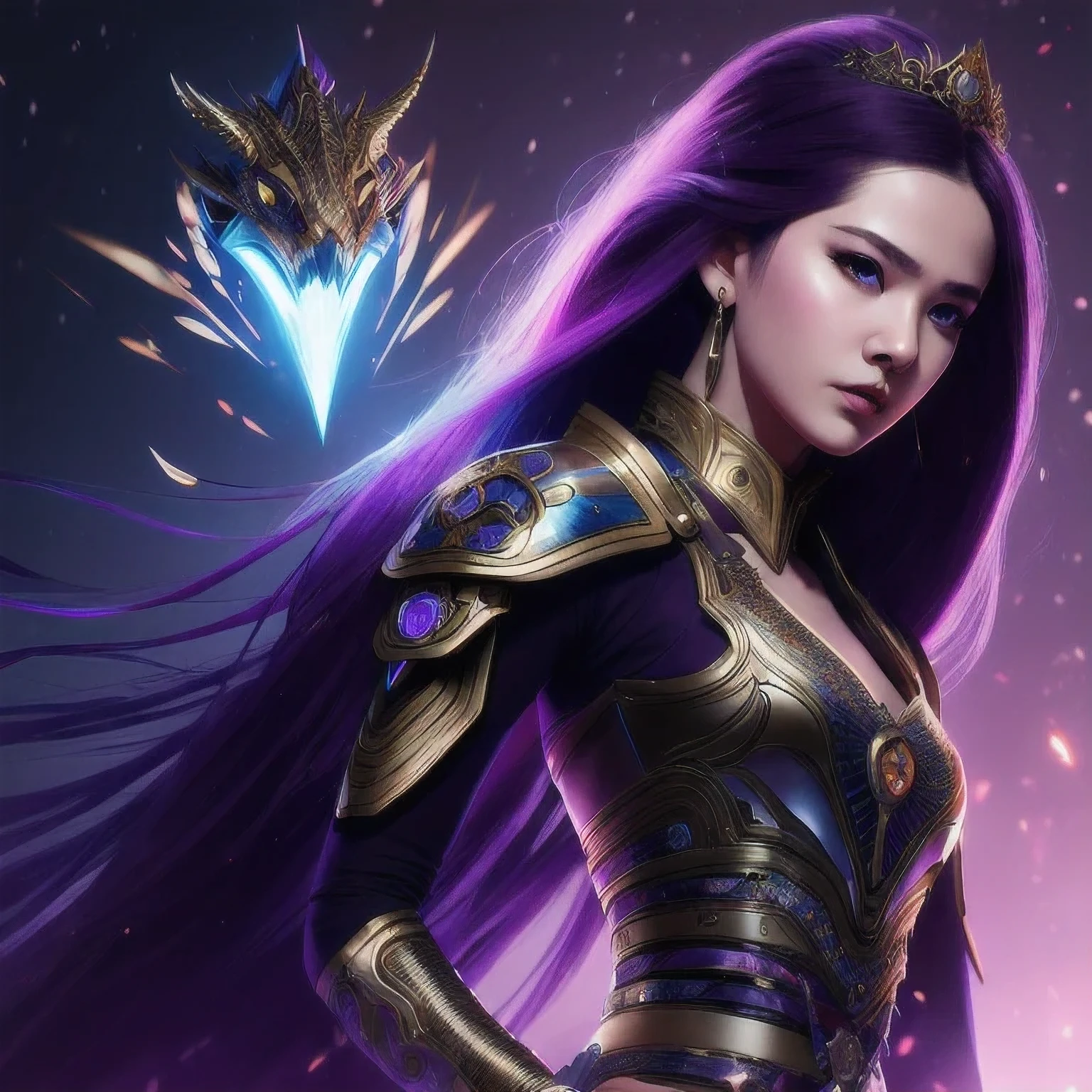 (((Disgusted look)))there is a 18 years old in a purple dress holding a dragon, wlop and ross tran, ross tran 8 k, fantasy art style, chengwei pan on artstation, a beautiful fantasy empress, ross tran and wlop, ruan jia and artgerm, the dragon girl portrait, ig model | artgerm, artgerm and ruan jia,beautiful 1girl bangs blue eyes closed mouth ear piercing earrings grey background hair ornament jewelry lips looking at viewer military military uniform nose piercing portrait realistic short hair simple background solo upper body