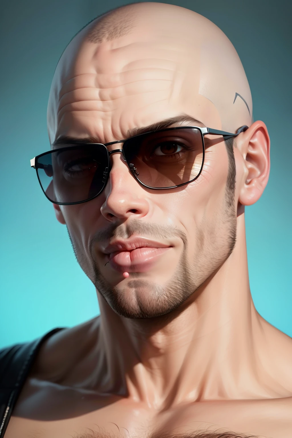 Social influencer 'Andrew Tate' detailed image depicted as a "Dick Head" humorous.
Bald no hair - with signature sunglasses and cigar.