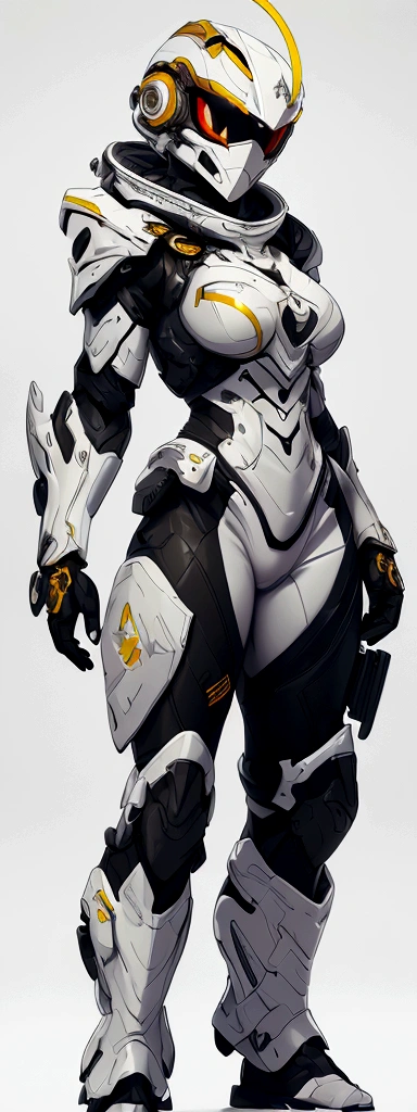 (best quality,4k,8k,highres,masterpiece:1.2),ultra-detailed, female ranger, white suit, tyrannosaurus head for helmet, asymmetrical suit, yellow claw shaped emblem on left side of suit. HDR, 8k, absurdres, cinestill 800, sharp focus, add_detail:2, (solo, woman)