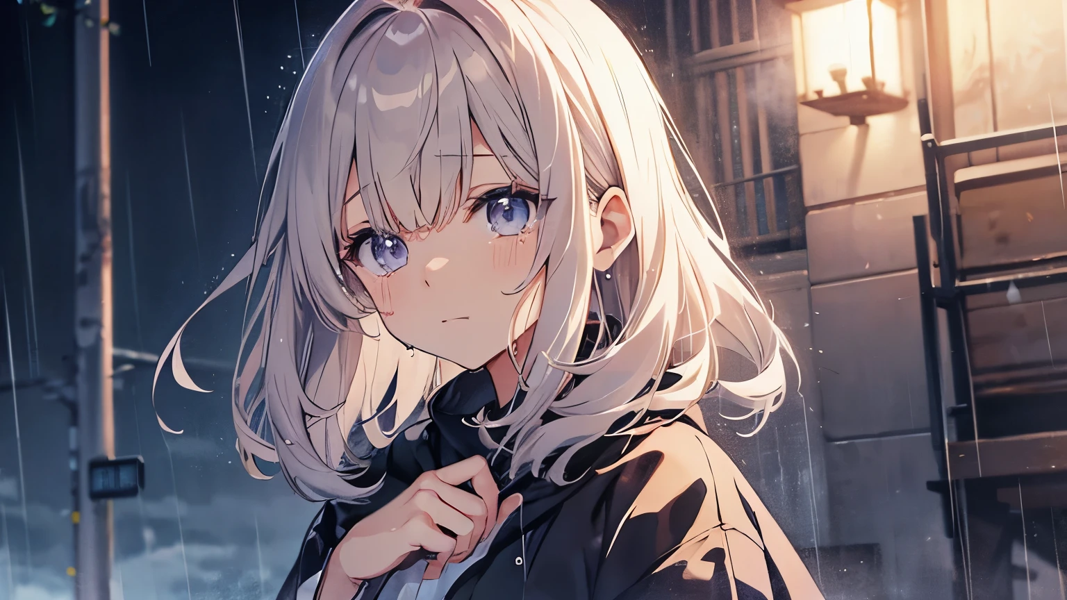whole body、rain、Crying face、傘をささずrainに濡れている、Shortcuts、Anime Style、Drawing